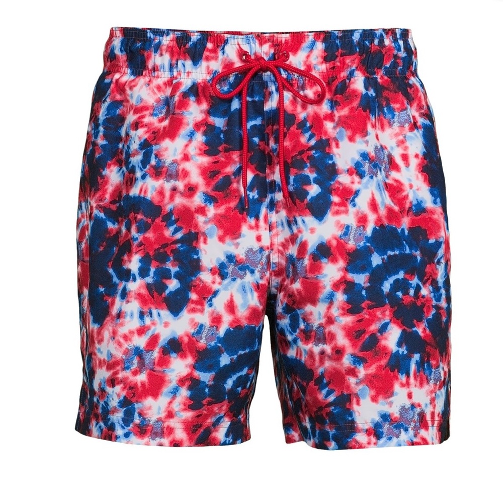 George Men's Red, White & Blue Tie-Dye Swim Trunks, Size L (36-38 ), NEW W/Tags!
